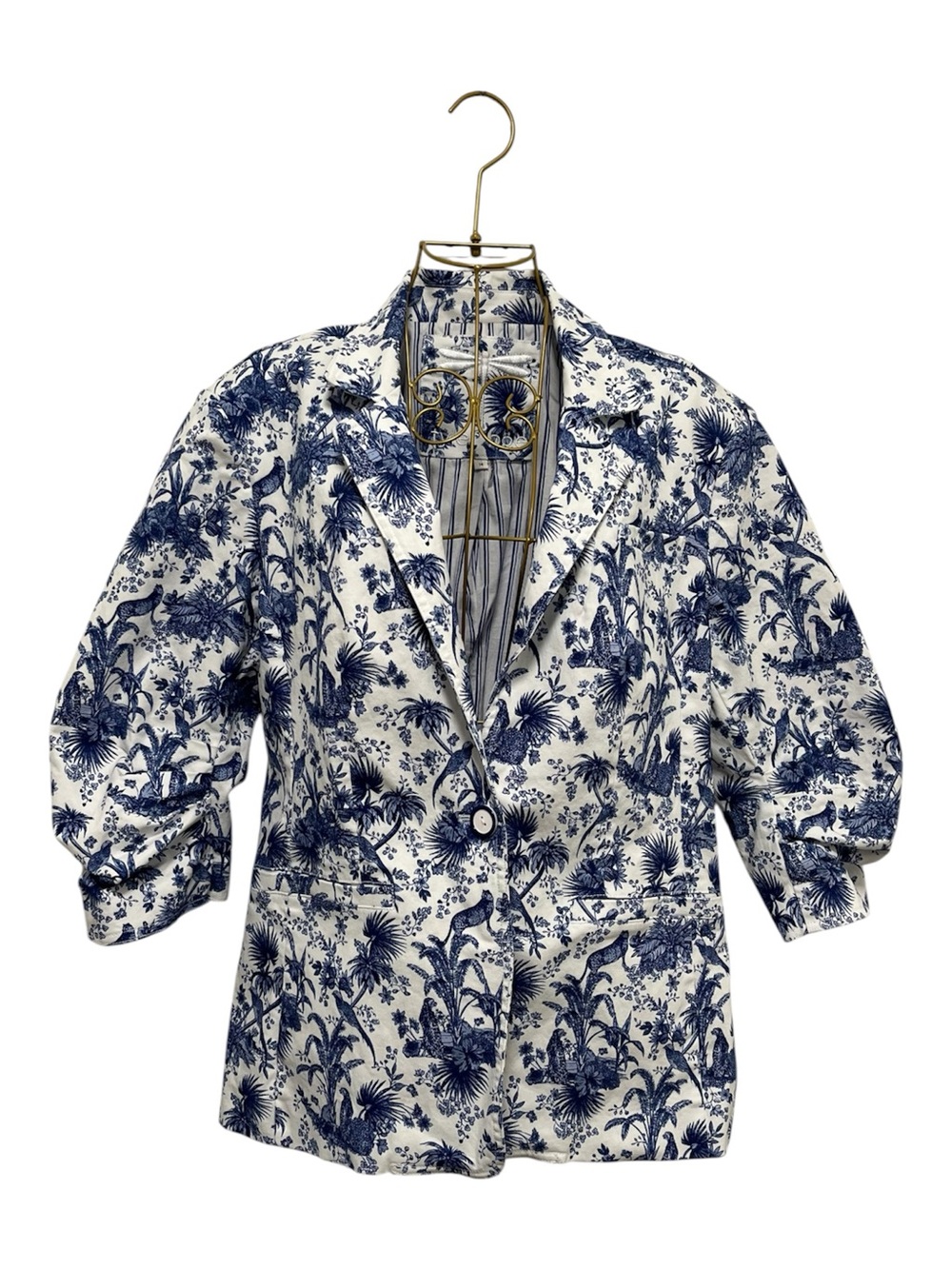 TYLER BOE Tropical Floral 3/4 Sleeve Cotton Blazer Jacket Size 14
